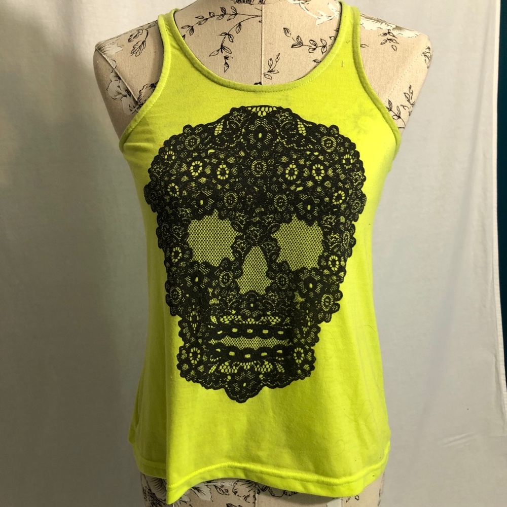 Tank Top bright yellow with black skull